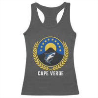 Cape Verde Volcano Blue Sharks Gold Laurel Crest Graphic Racerback Tank Top Retro Cabo Verde Heritage Pride