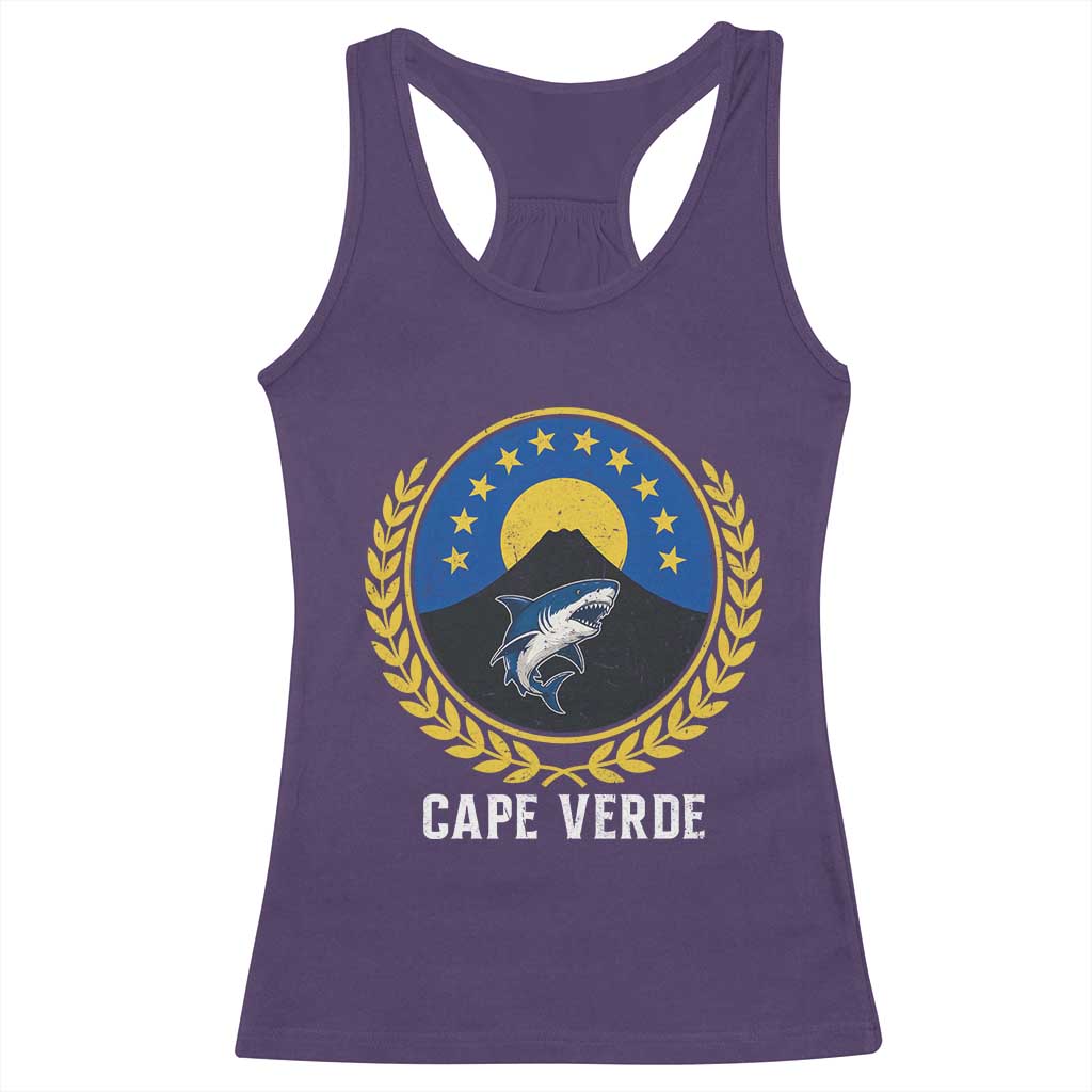 Cape Verde Volcano Blue Sharks Gold Laurel Crest Graphic Racerback Tank Top Retro Cabo Verde Heritage Pride