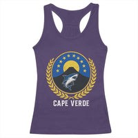 Cape Verde Volcano Blue Sharks Gold Laurel Crest Graphic Racerback Tank Top Retro Cabo Verde Heritage Pride