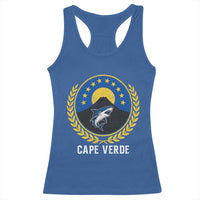 Cape Verde Volcano Blue Sharks Gold Laurel Crest Graphic Racerback Tank Top Retro Cabo Verde Heritage Pride