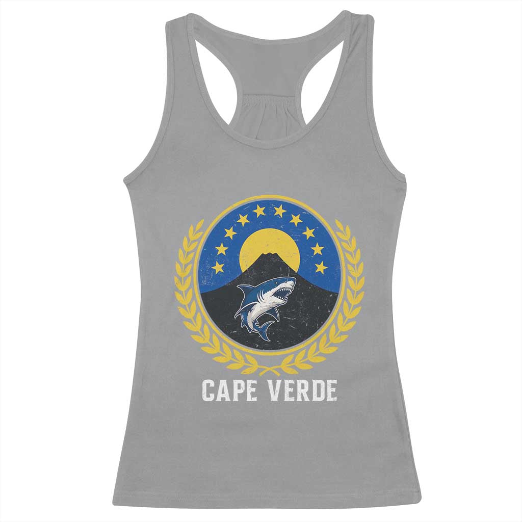 Cape Verde Volcano Blue Sharks Gold Laurel Crest Graphic Racerback Tank Top Retro Cabo Verde Heritage Pride