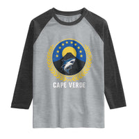 Cape Verde Volcano Blue Sharks Gold Laurel Crest Graphic Raglan Shirt Retro Cabo Verde Heritage Pride