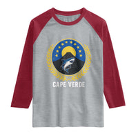Cape Verde Volcano Blue Sharks Gold Laurel Crest Graphic Raglan Shirt Retro Cabo Verde Heritage Pride
