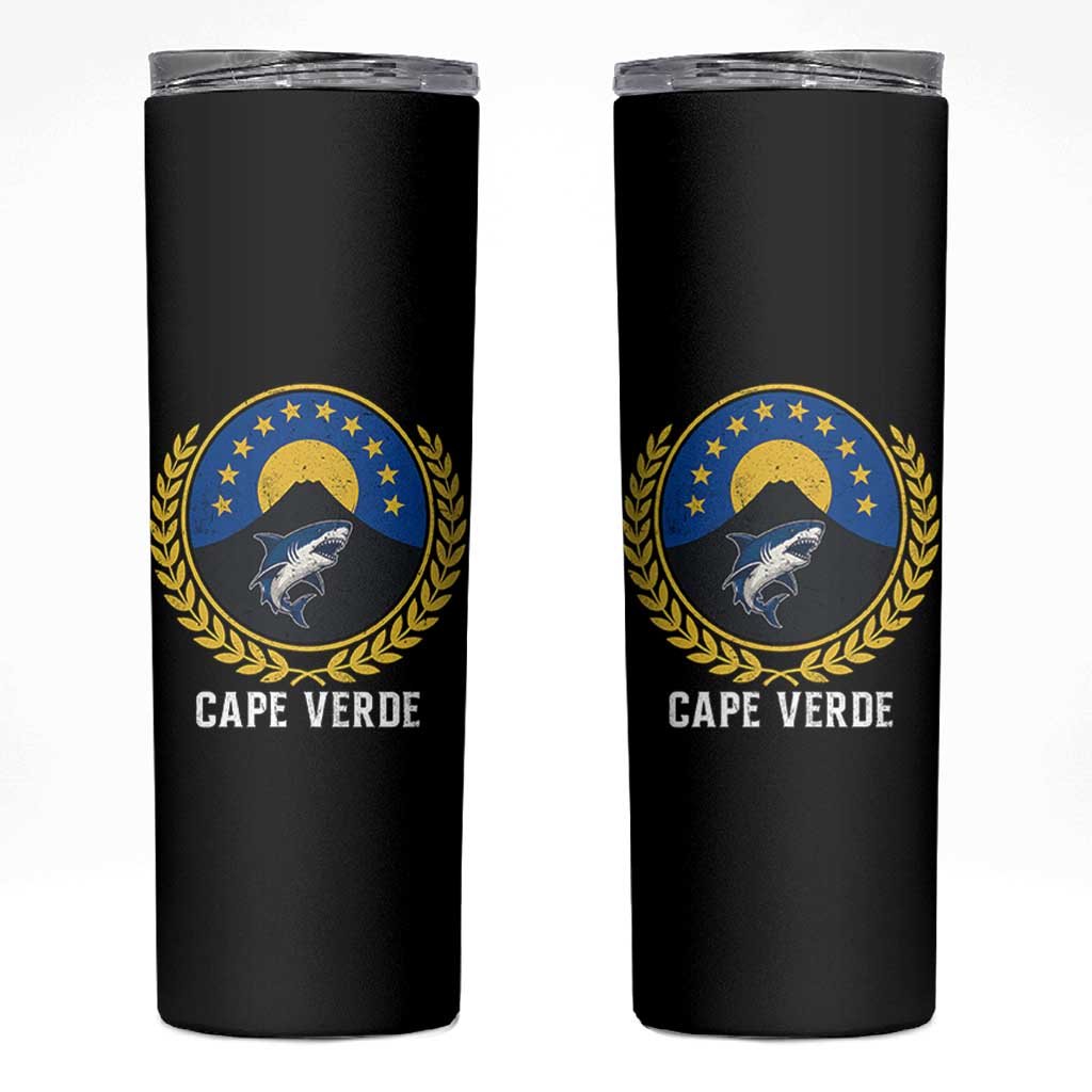 Cape Verde Volcano Blue Sharks Gold Laurel Crest Graphic Skinny Tumbler Retro Cabo Verde Heritage Pride