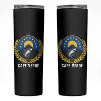 Cape Verde Volcano Blue Sharks Gold Laurel Crest Graphic Skinny Tumbler Retro Cabo Verde Heritage Pride
