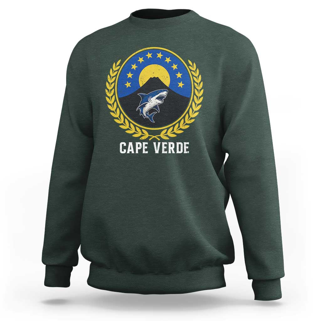 Cape Verde Volcano Blue Sharks Gold Laurel Crest Graphic Sweatshirt Retro Cabo Verde Heritage Pride