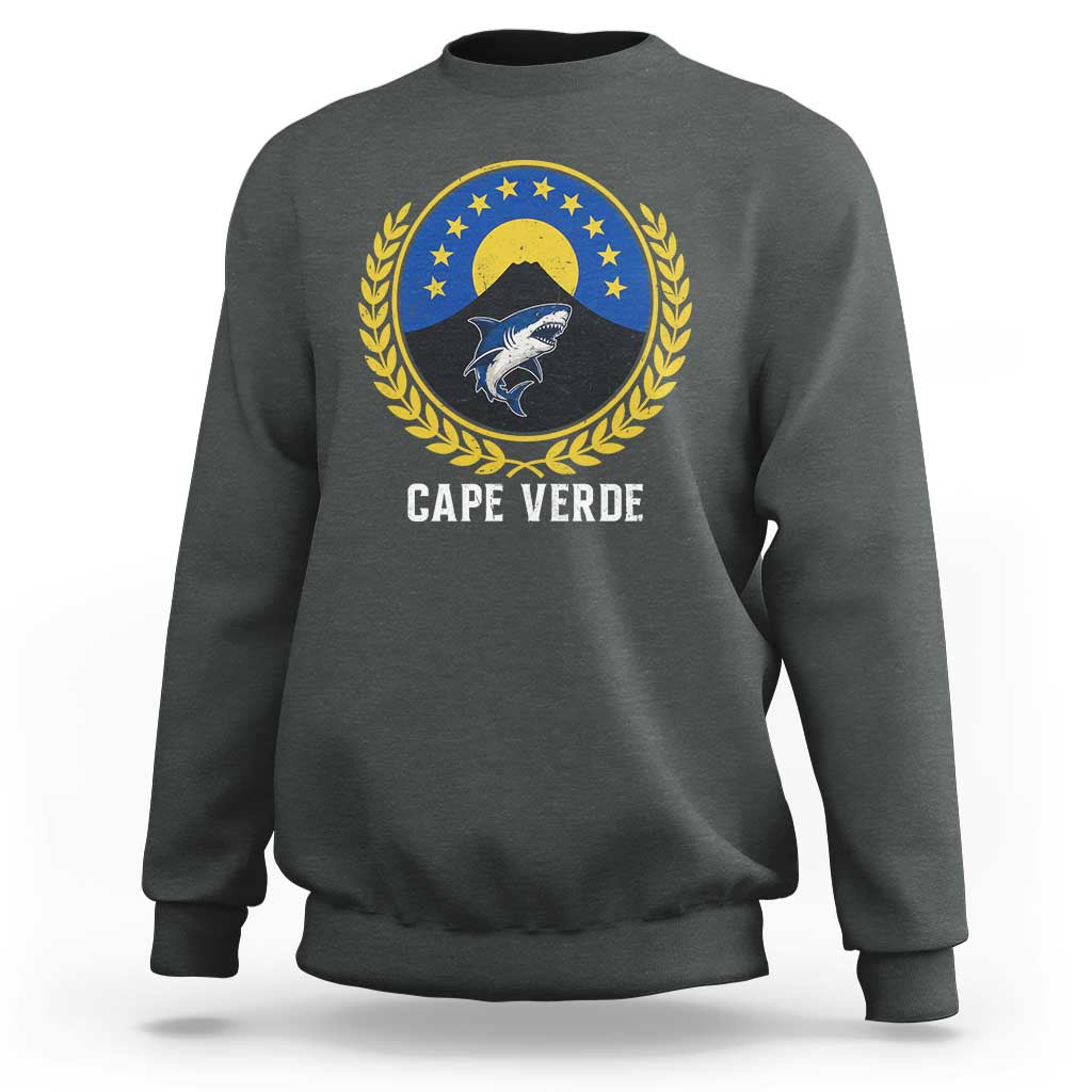 Cape Verde Volcano Blue Sharks Gold Laurel Crest Graphic Sweatshirt Retro Cabo Verde Heritage Pride