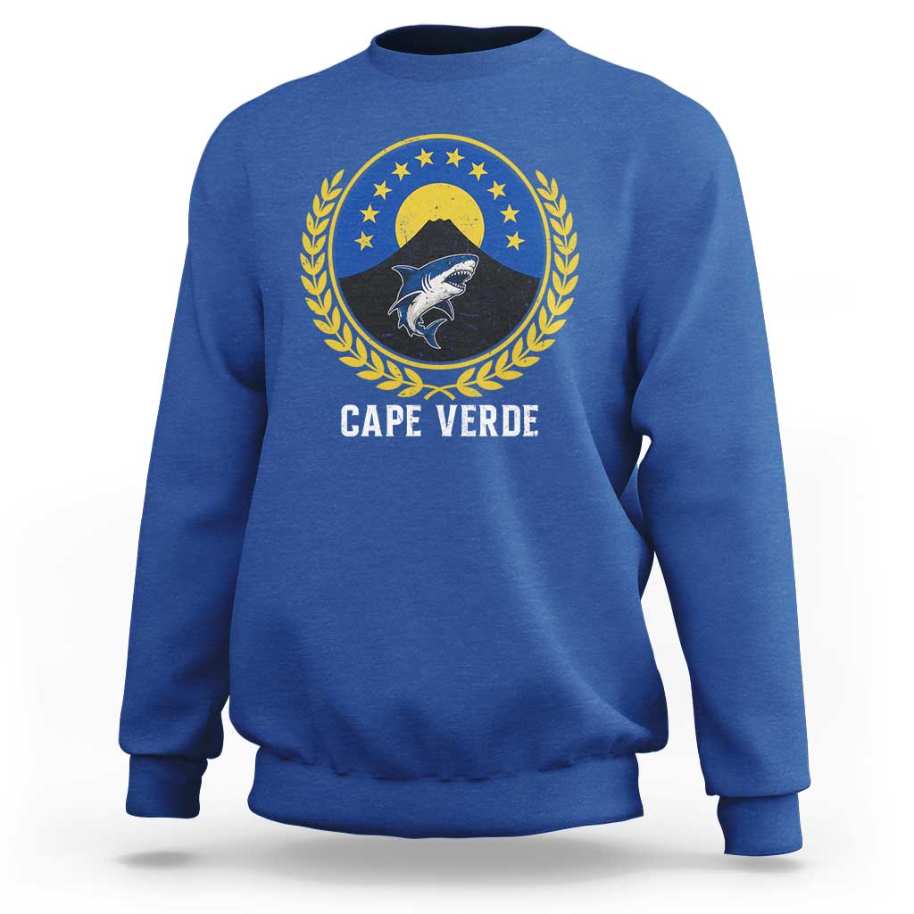 Cape Verde Volcano Blue Sharks Gold Laurel Crest Graphic Sweatshirt Retro Cabo Verde Heritage Pride