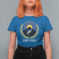 Cape Verde Volcano Blue Sharks Gold Laurel Crest Graphic T Shirt For Women Retro Cabo Verde Heritage Pride