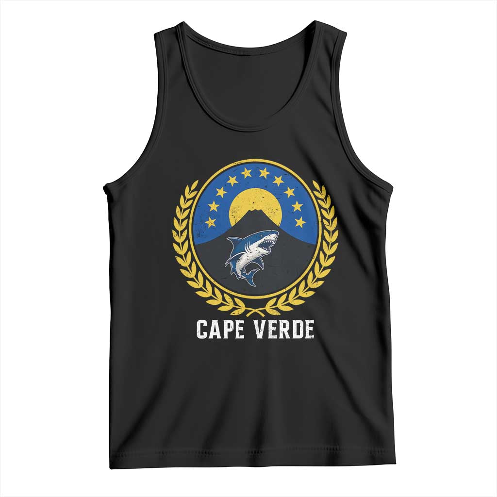 Cape Verde Volcano Blue Sharks Gold Laurel Crest Graphic Tank Top Retro Cabo Verde Heritage Pride