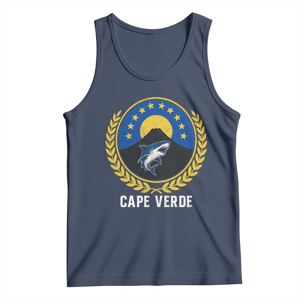 Cape Verde Volcano Blue Sharks Gold Laurel Crest Graphic Tank Top Retro Cabo Verde Heritage Pride
