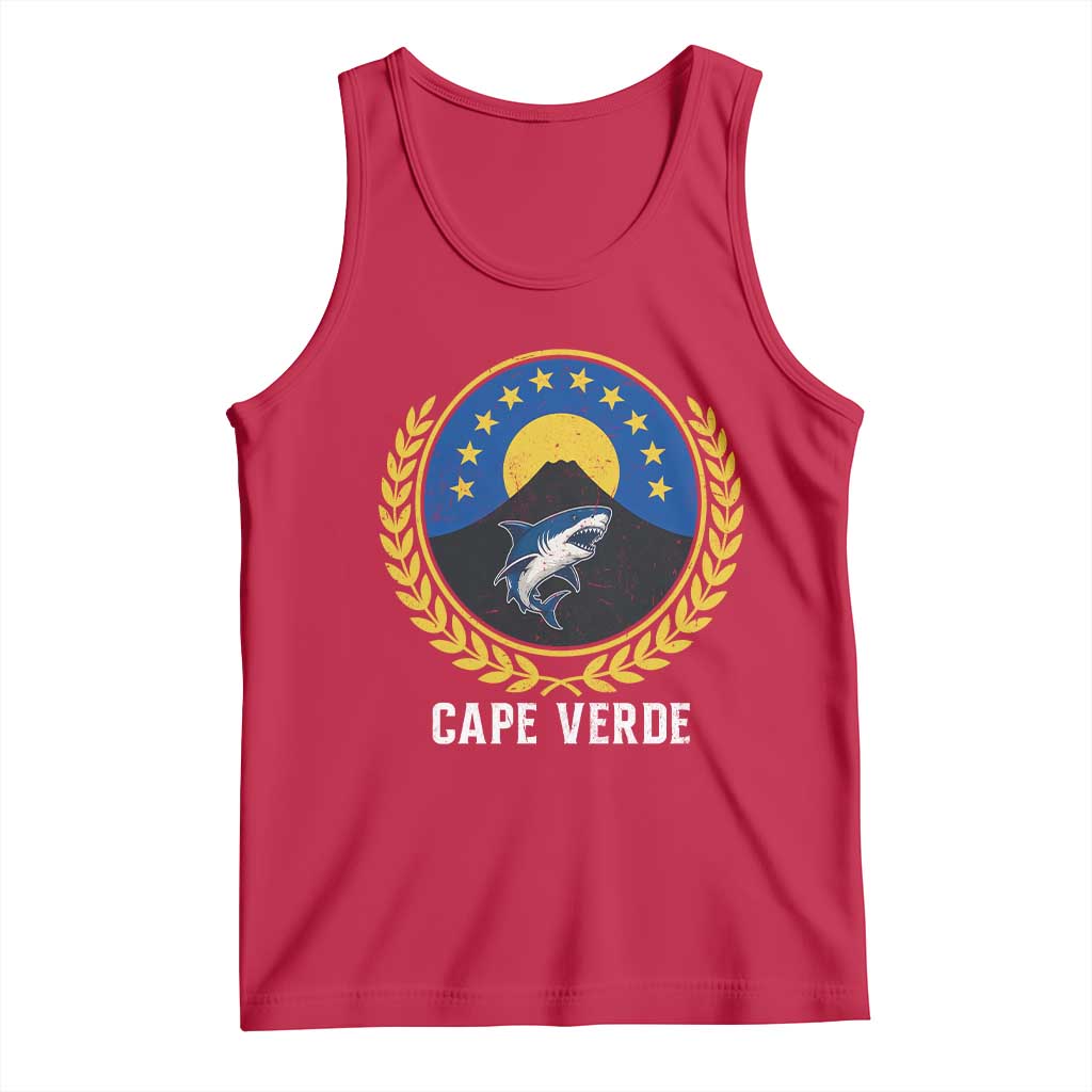 Cape Verde Volcano Blue Sharks Gold Laurel Crest Graphic Tank Top Retro Cabo Verde Heritage Pride