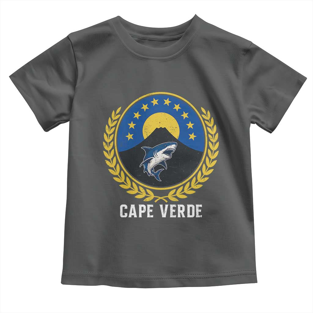 Cape Verde Volcano Blue Sharks Gold Laurel Crest Graphic Toddler T Shirt Retro Cabo Verde Heritage Pride