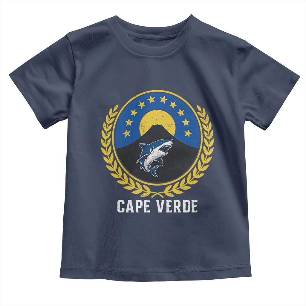 Cape Verde Volcano Blue Sharks Gold Laurel Crest Graphic Toddler T Shirt Retro Cabo Verde Heritage Pride