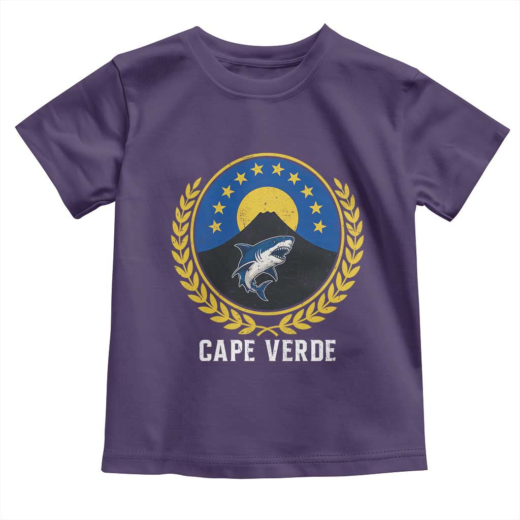Cape Verde Volcano Blue Sharks Gold Laurel Crest Graphic Toddler T Shirt Retro Cabo Verde Heritage Pride