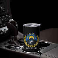 Cape Verde Volcano Blue Sharks Gold Laurel Crest Graphic Tumbler Cup Retro Cabo Verde Heritage Pride