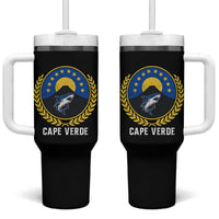 Cape Verde Volcano Blue Sharks Gold Laurel Crest Graphic Tumbler With Handle Retro Cabo Verde Heritage Pride