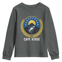 Cape Verde Volcano Blue Sharks Gold Laurel Crest Graphic Youth Sweatshirt Retro Cabo Verde Heritage Pride