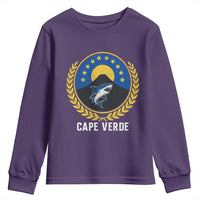 Cape Verde Volcano Blue Sharks Gold Laurel Crest Graphic Youth Sweatshirt Retro Cabo Verde Heritage Pride