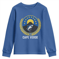 Cape Verde Volcano Blue Sharks Gold Laurel Crest Graphic Youth Sweatshirt Retro Cabo Verde Heritage Pride