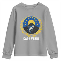 Cape Verde Volcano Blue Sharks Gold Laurel Crest Graphic Youth Sweatshirt Retro Cabo Verde Heritage Pride