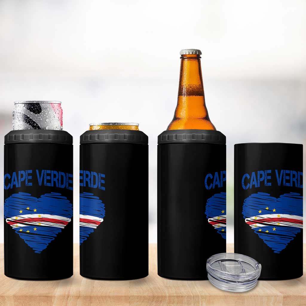 Cape Verde Scribble Flag Heart National Pride 4 in 1 Can Cooler Tumbler Cabo Verde Love