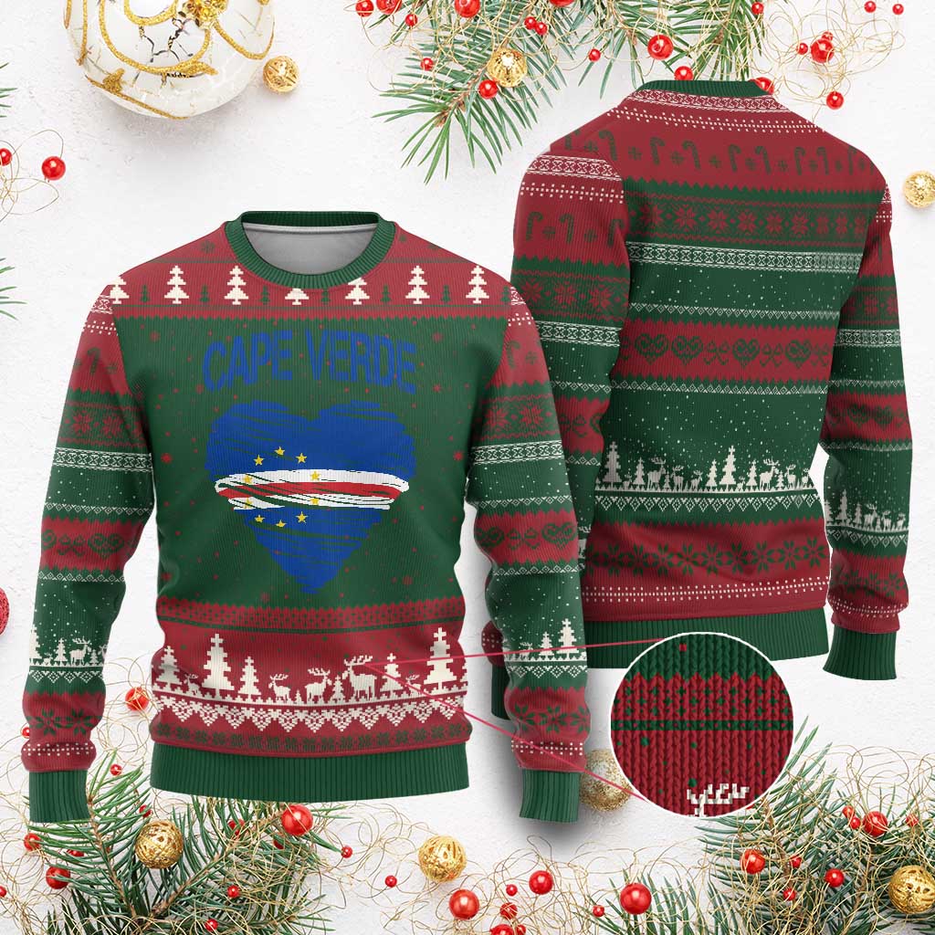 Cape Verde Scribble Flag Heart National Pride Ugly Christmas Sweater Cabo Verde Love