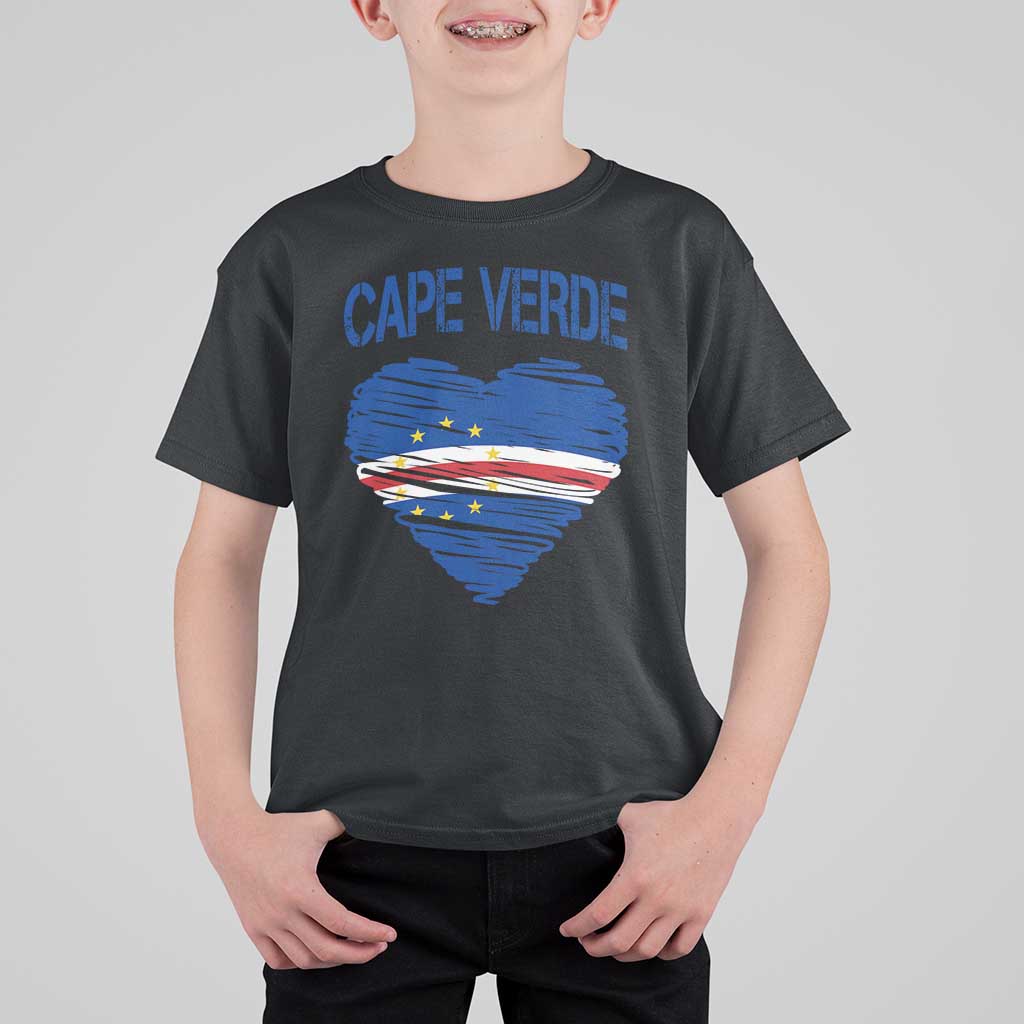 Cape Verde Scribble Flag Heart National Pride T Shirt For Kid Cabo Verde Love