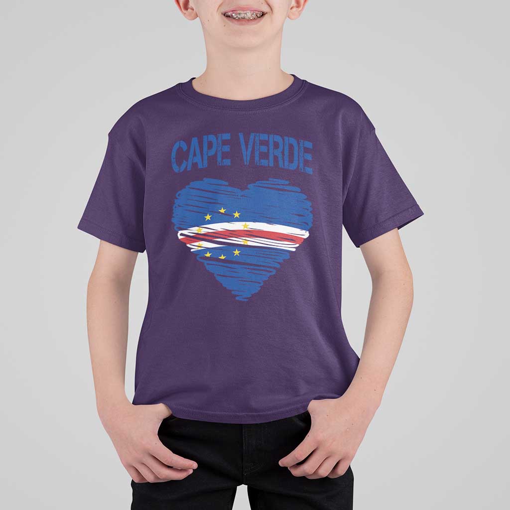 Cape Verde Scribble Flag Heart National Pride T Shirt For Kid Cabo Verde Love