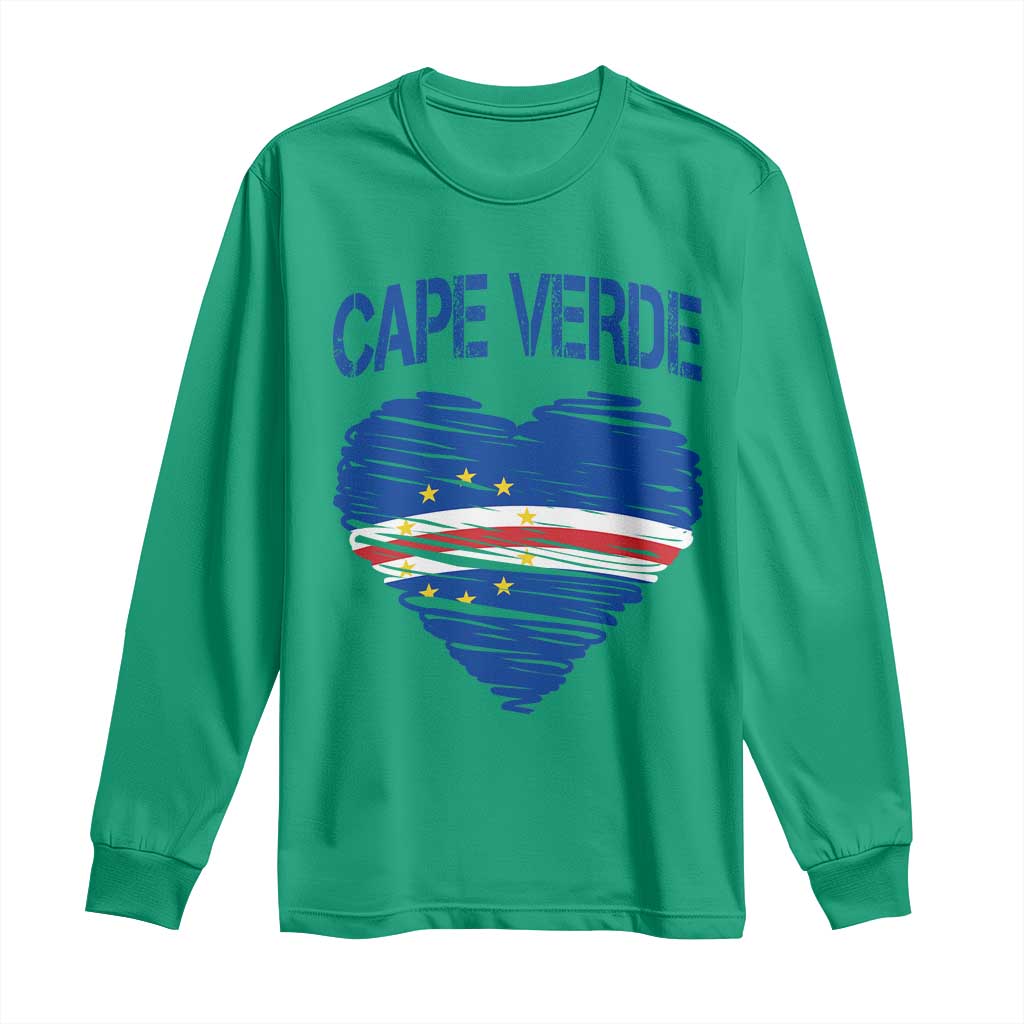 Cape Verde Scribble Flag Heart National Pride Long Sleeve Shirt Cabo Verde Love