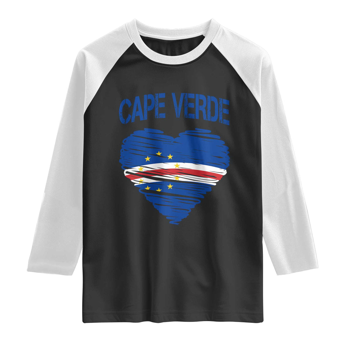 Cape Verde Scribble Flag Heart National Pride Raglan Shirt Cabo Verde Love