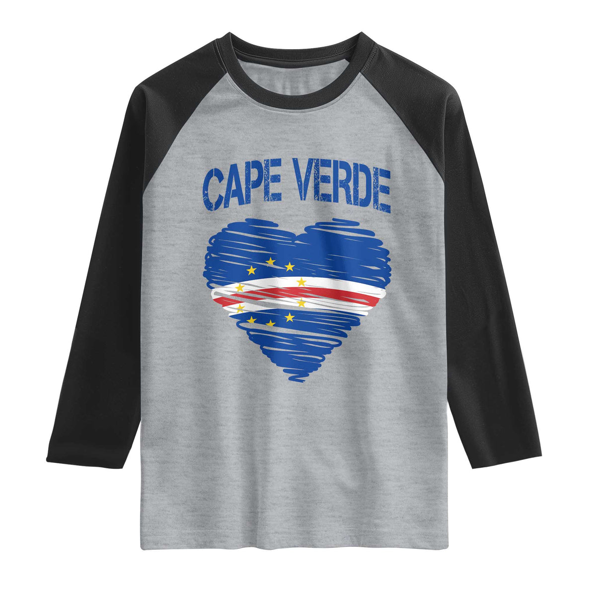 Cape Verde Scribble Flag Heart National Pride Raglan Shirt Cabo Verde Love
