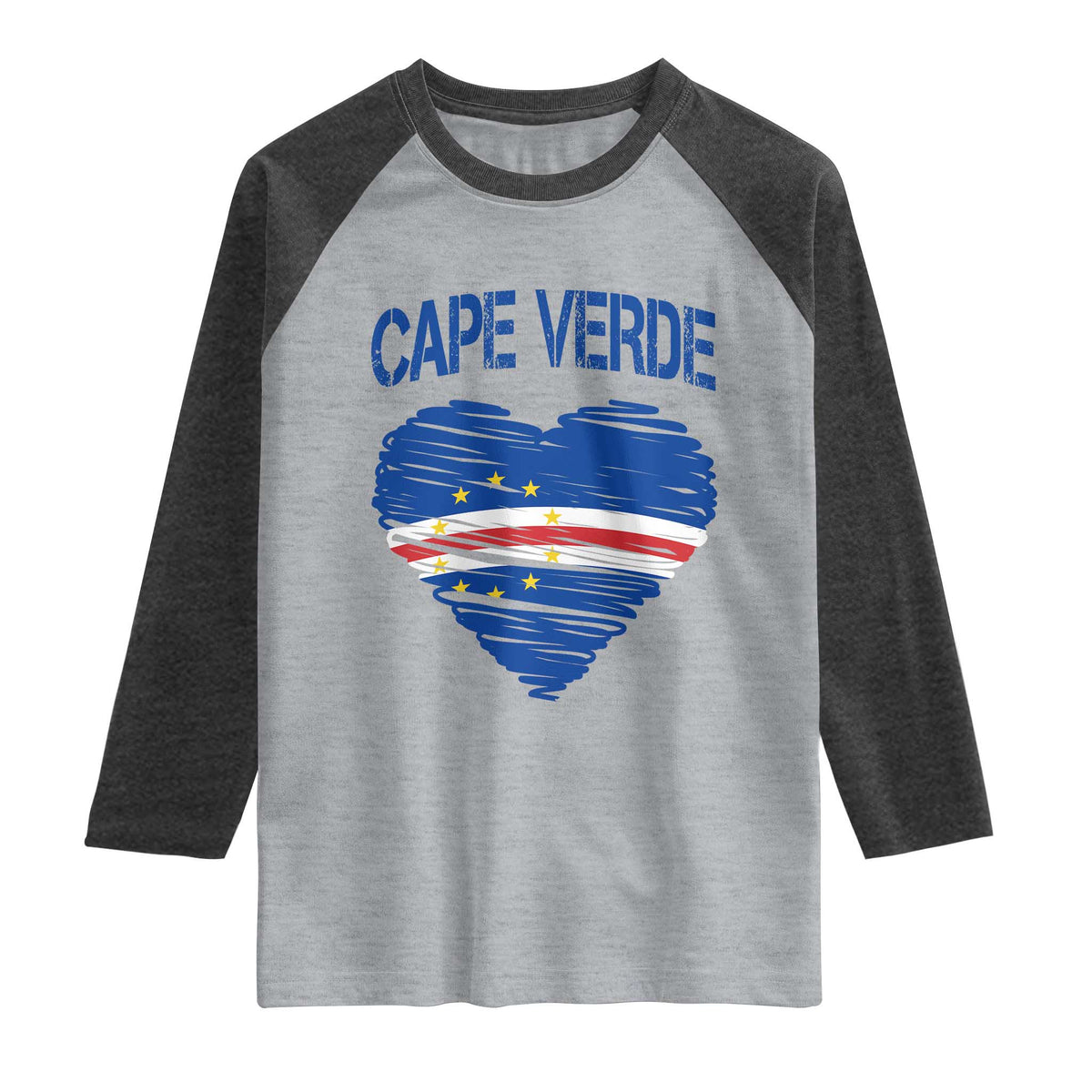 Cape Verde Scribble Flag Heart National Pride Raglan Shirt Cabo Verde Love
