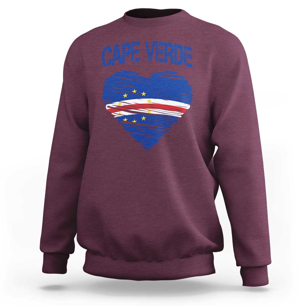 Cape Verde Scribble Flag Heart National Pride Sweatshirt Cabo Verde Love
