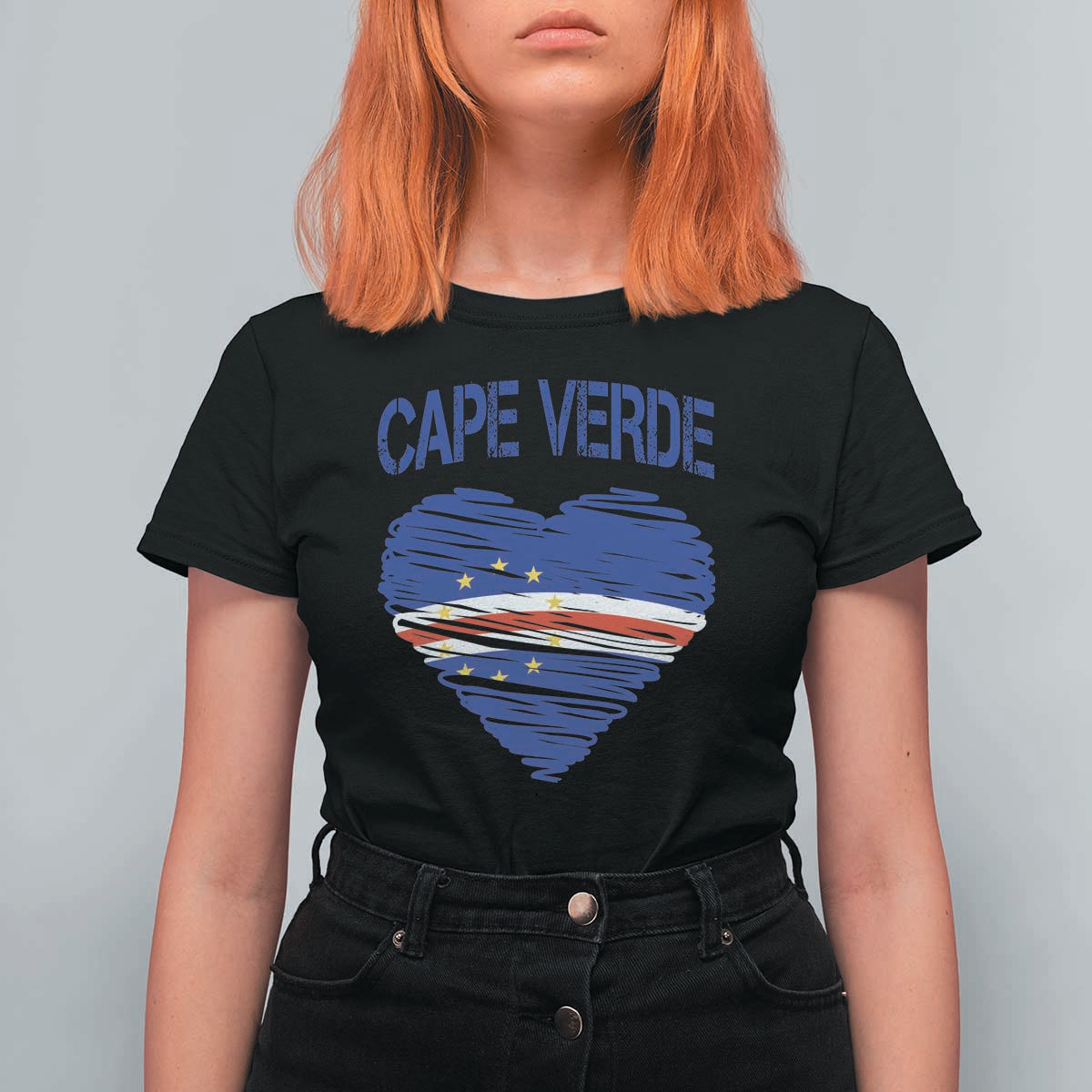 Cape Verde Scribble Flag Heart National Pride T Shirt For Women Cabo Verde Love