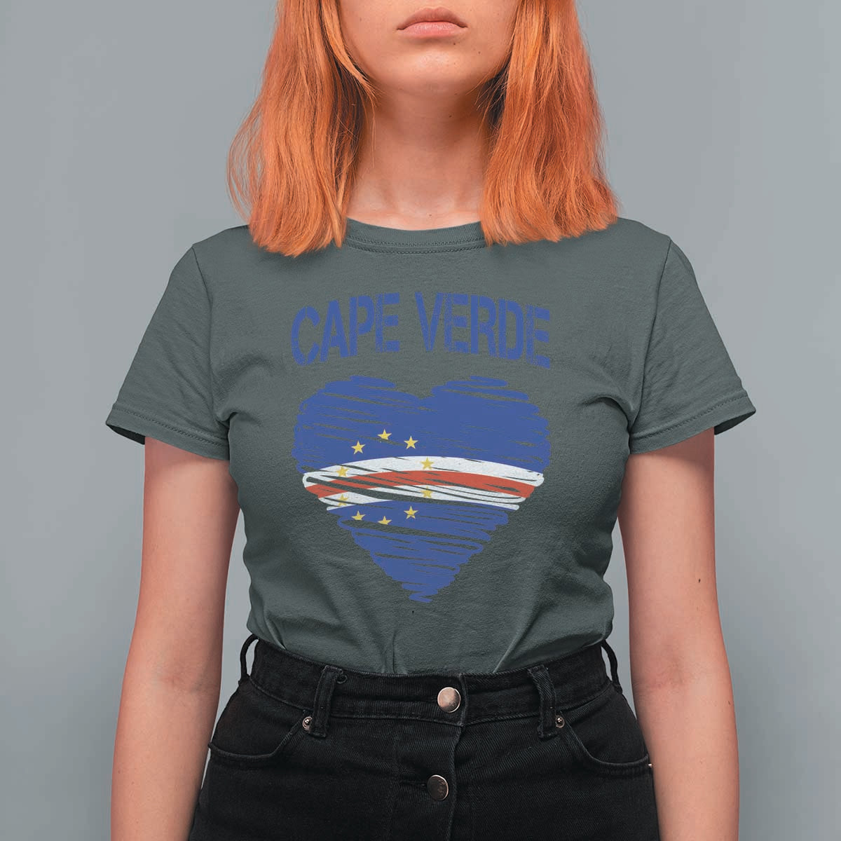 Cape Verde Scribble Flag Heart National Pride T Shirt For Women Cabo Verde Love