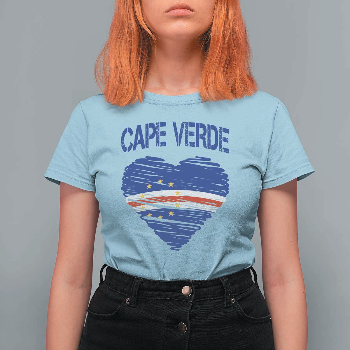 Cape Verde Scribble Flag Heart National Pride T Shirt For Women Cabo Verde Love
