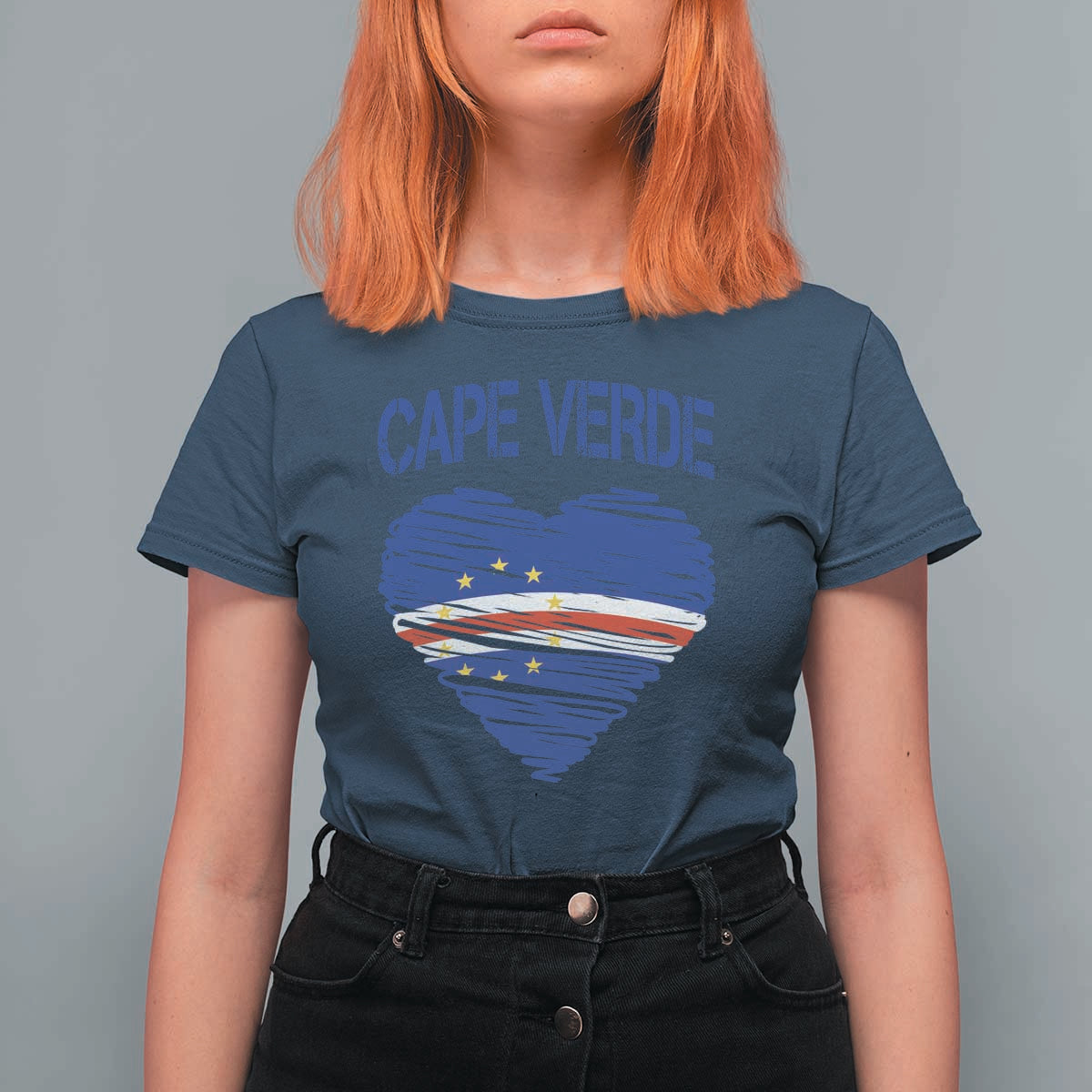 Cape Verde Scribble Flag Heart National Pride T Shirt For Women Cabo Verde Love