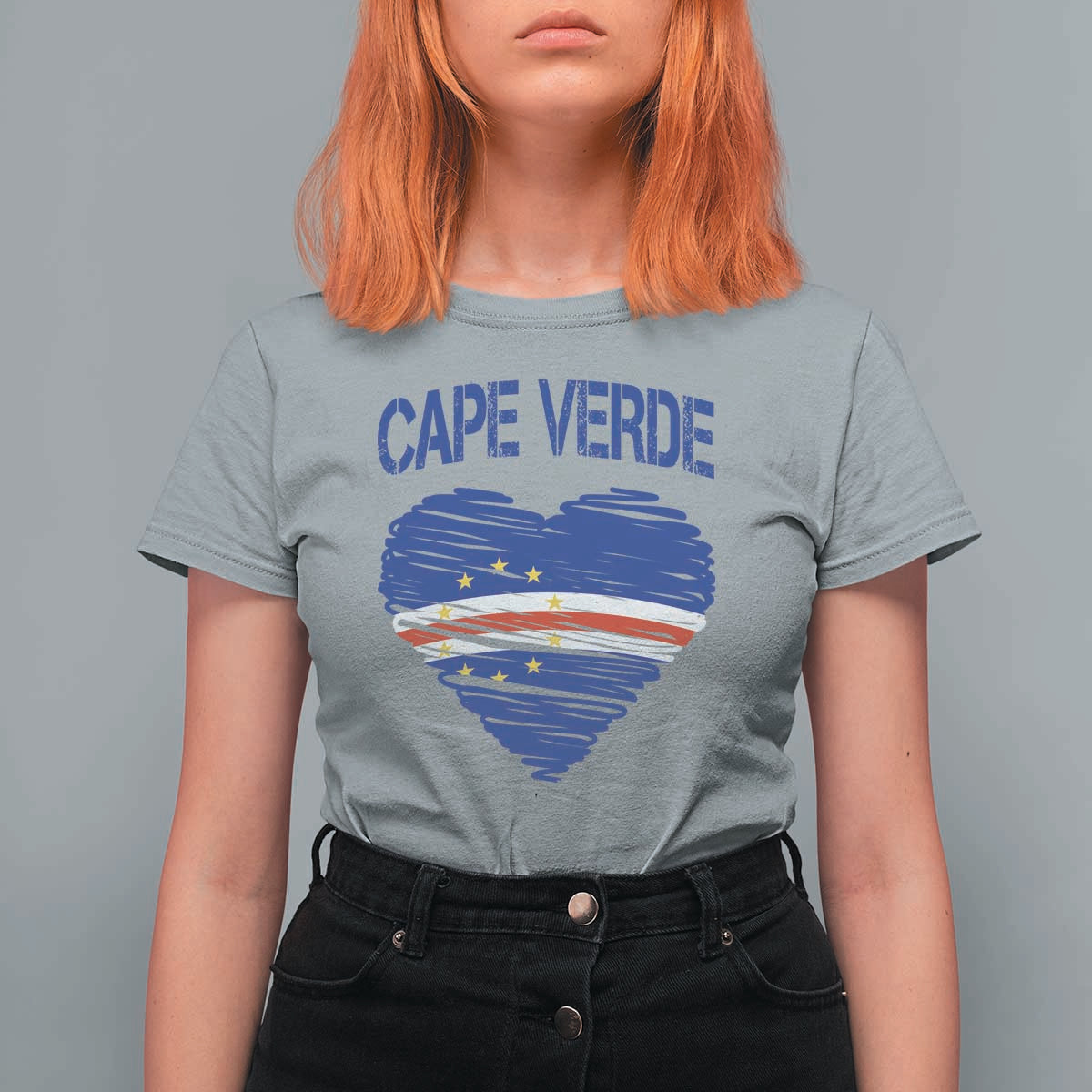 Cape Verde Scribble Flag Heart National Pride T Shirt For Women Cabo Verde Love