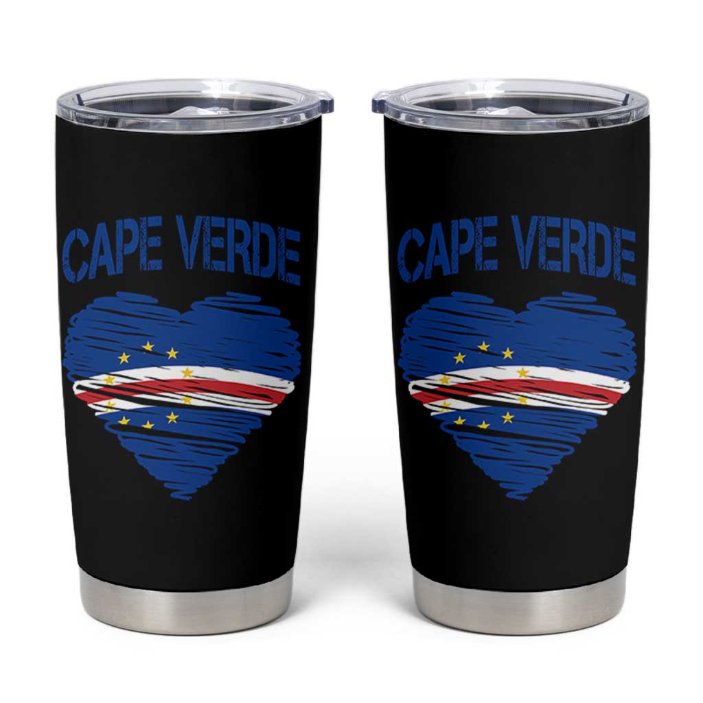 Cape Verde Scribble Flag Heart National Pride Tumbler Cup Cabo Verde Love