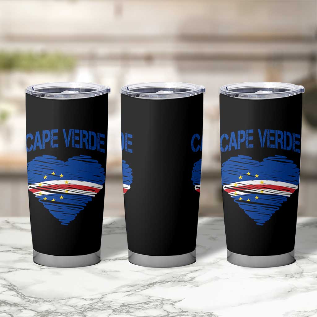 Cape Verde Scribble Flag Heart National Pride Tumbler Cup Cabo Verde Love