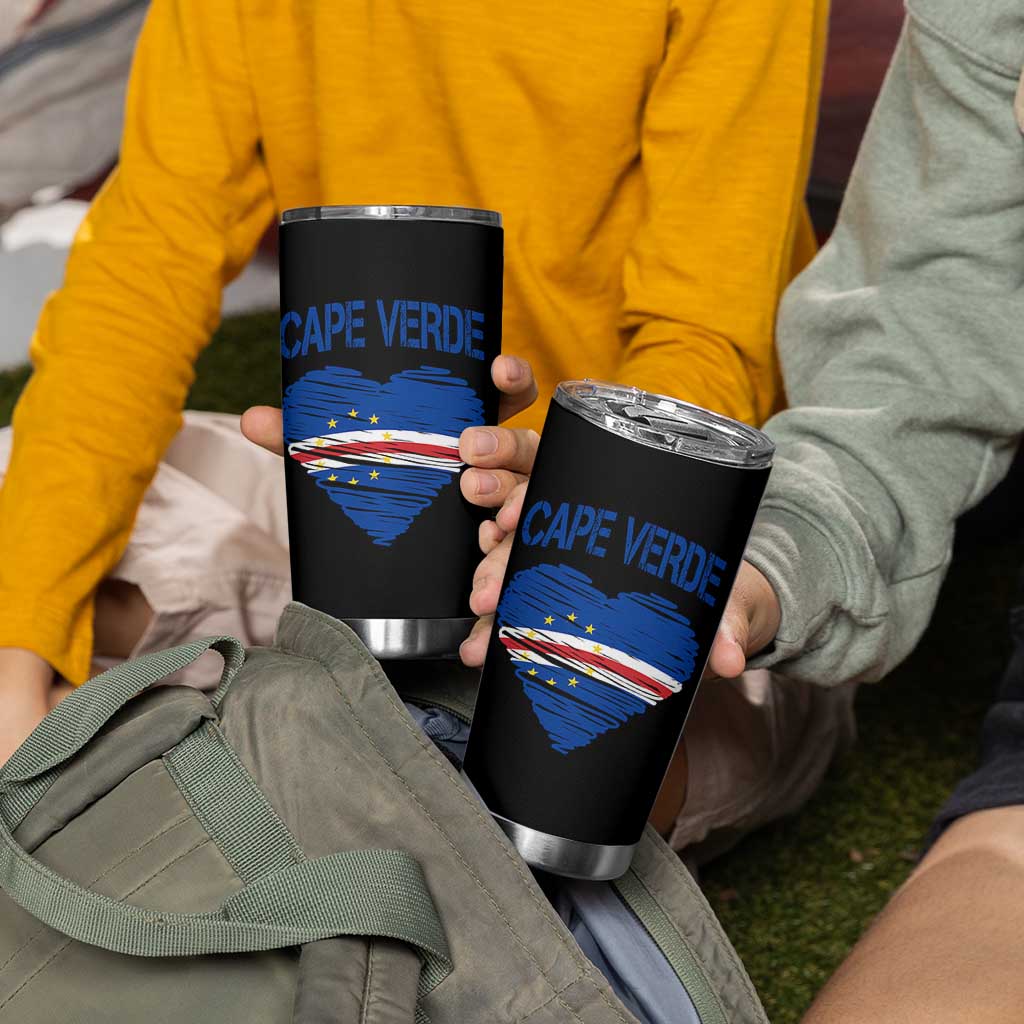 Cape Verde Scribble Flag Heart National Pride Tumbler Cup Cabo Verde Love