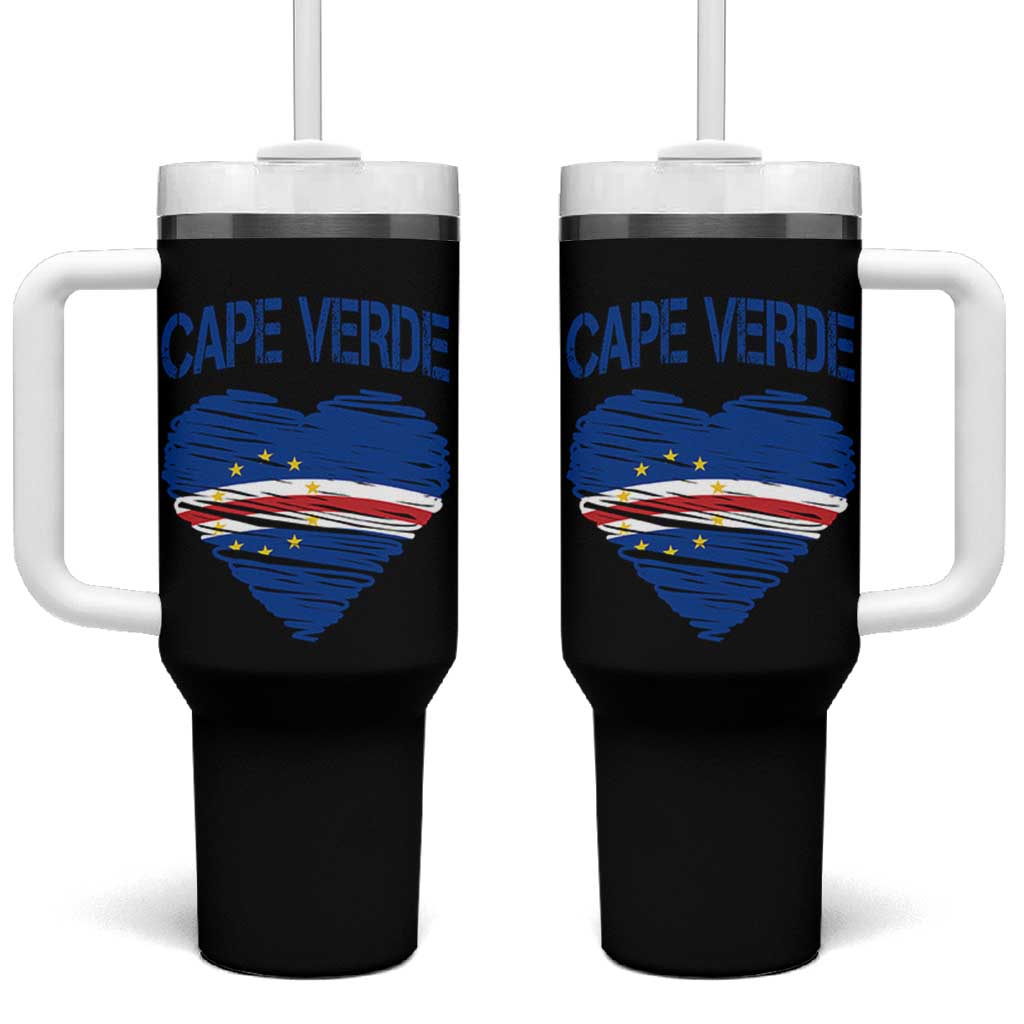 Cape Verde Scribble Flag Heart National Pride Tumbler With Handle Cabo Verde Love