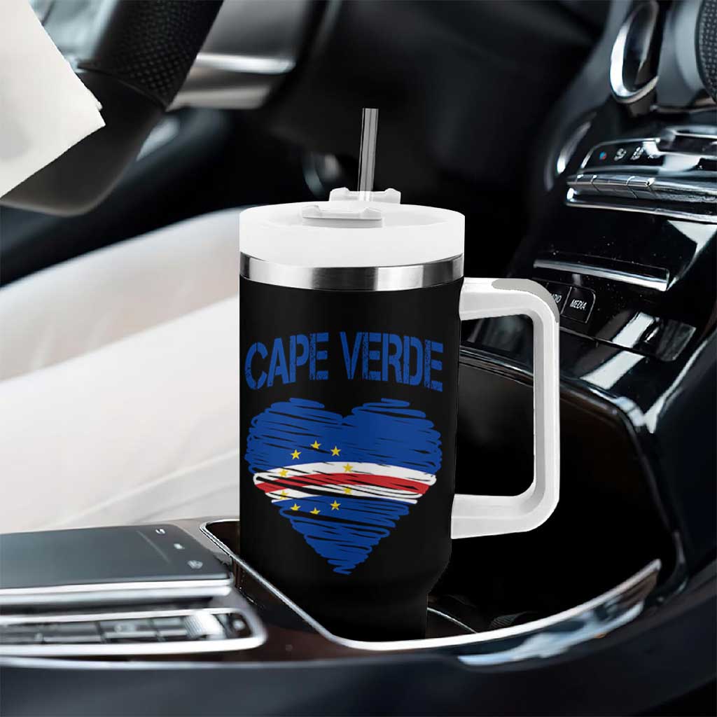 Cape Verde Scribble Flag Heart National Pride Tumbler With Handle Cabo Verde Love