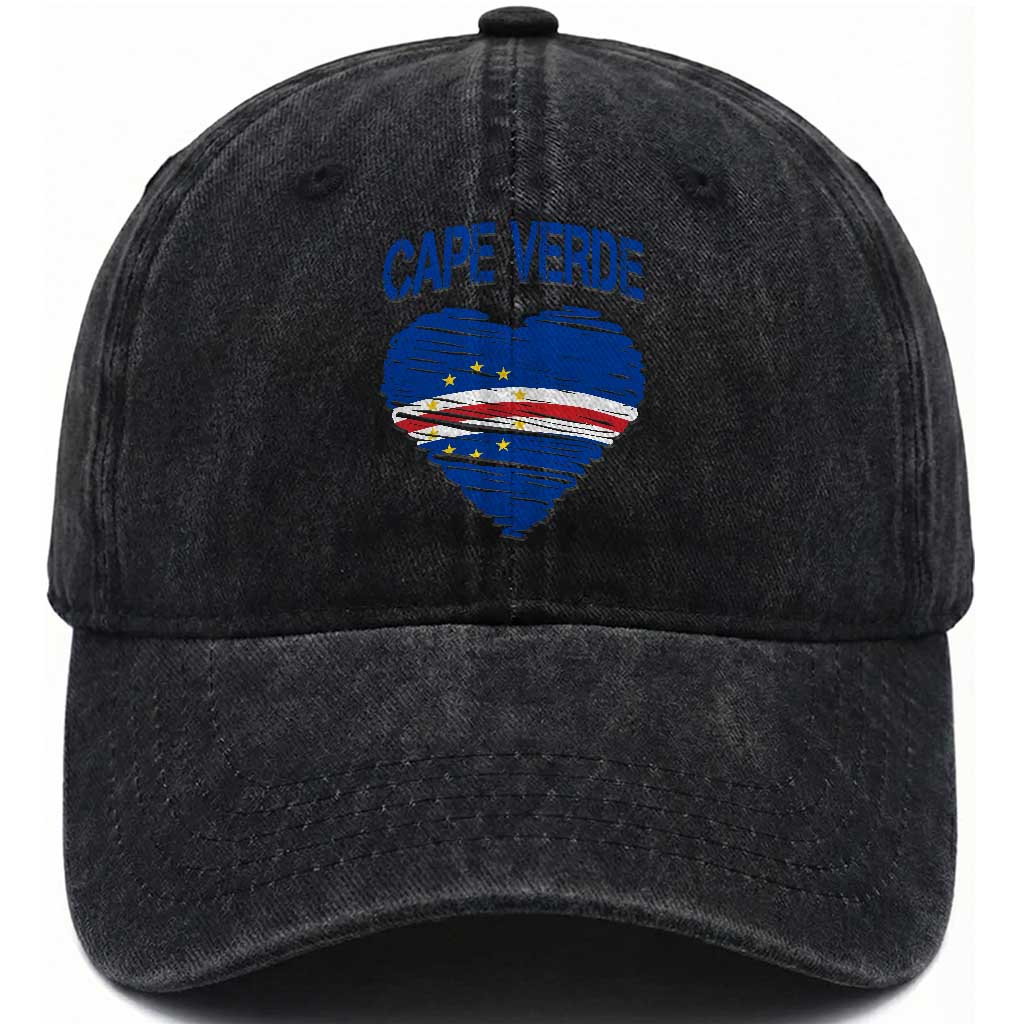 Cape Verde Scribble Flag Heart National Pride Washed Cotton Baseball Cap Cabo Verde Love