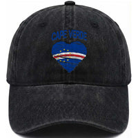 Cape Verde Scribble Flag Heart National Pride Washed Cotton Baseball Cap Cabo Verde Love