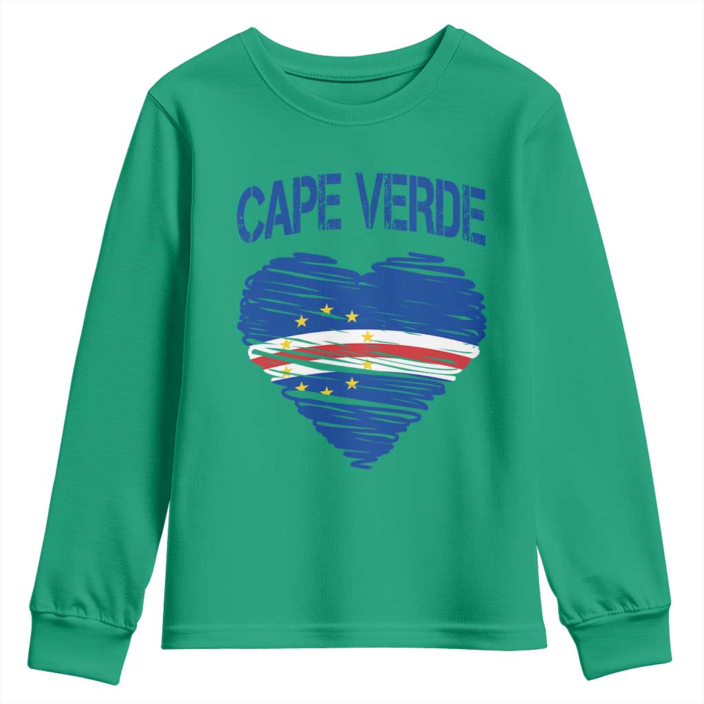 Cape Verde Scribble Flag Heart National Pride Youth Sweatshirt Cabo Verde Love