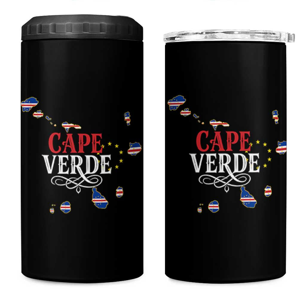 Cabo Verde Islands Flag Map 4 in 1 Can Cooler Tumbler Cape Verde Vintage Pride