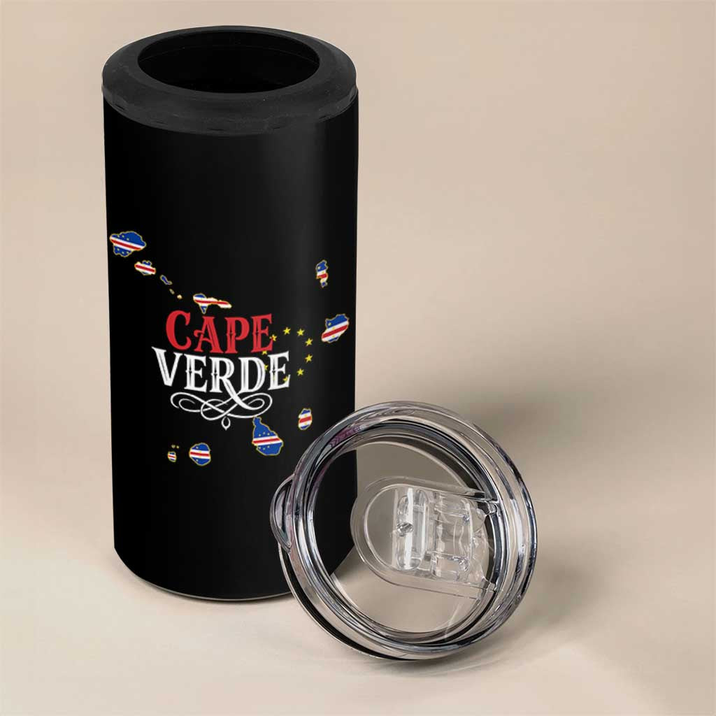 Cabo Verde Islands Flag Map 4 in 1 Can Cooler Tumbler Cape Verde Vintage Pride