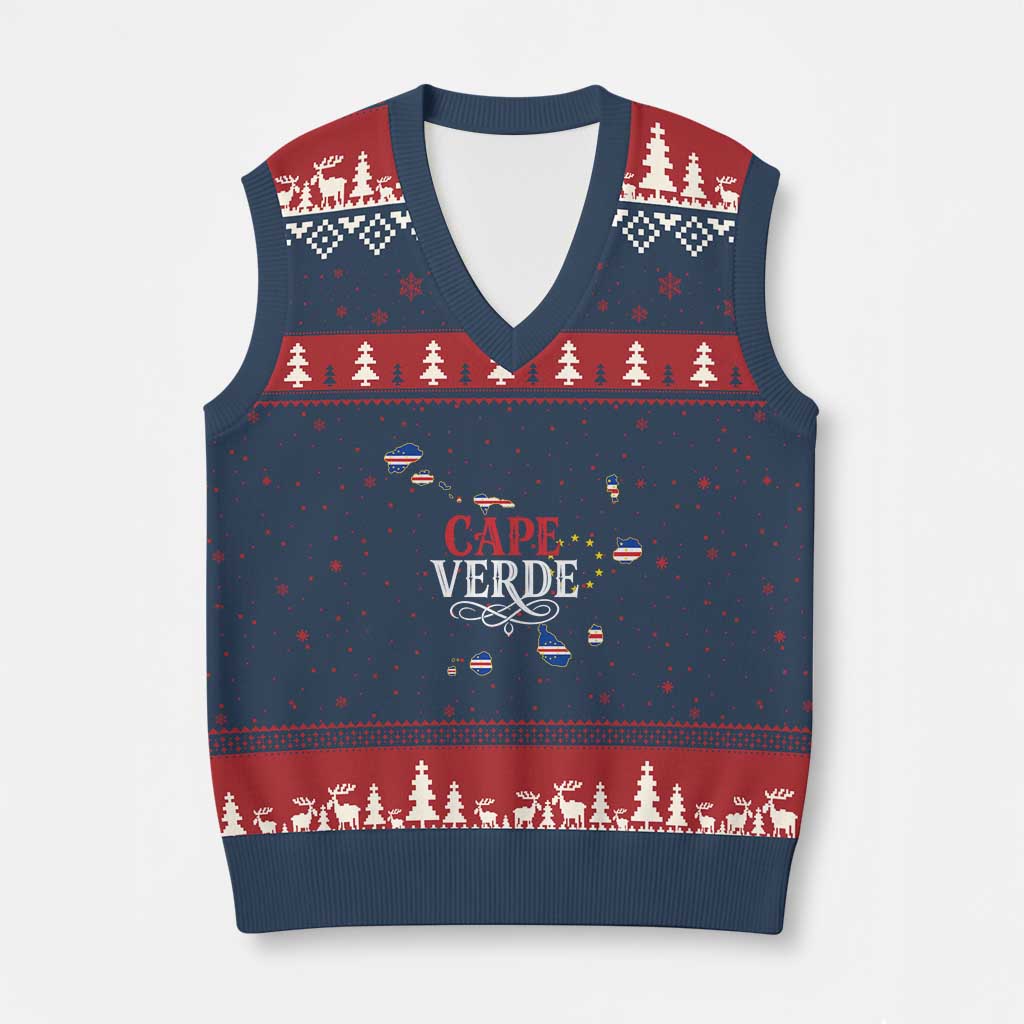 Cabo Verde Islands Flag Map V-Neck Knit Sweater Vest Cape Verde Vintage Pride